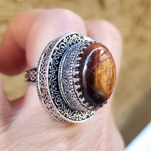 New Tiger Eye Antique Design 925 Silver Statement Ring.